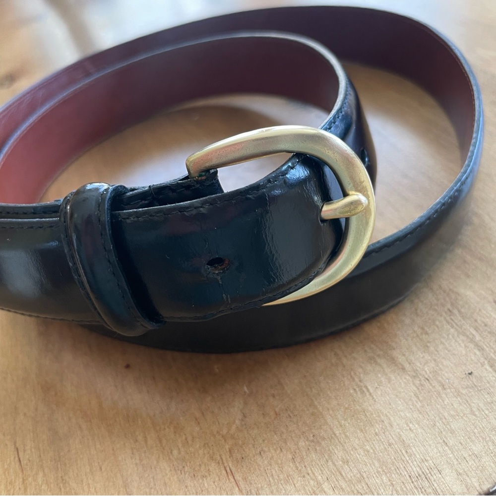 Coach Classic Black and Brown Leather Belt with Brass Buckle Men’s 42